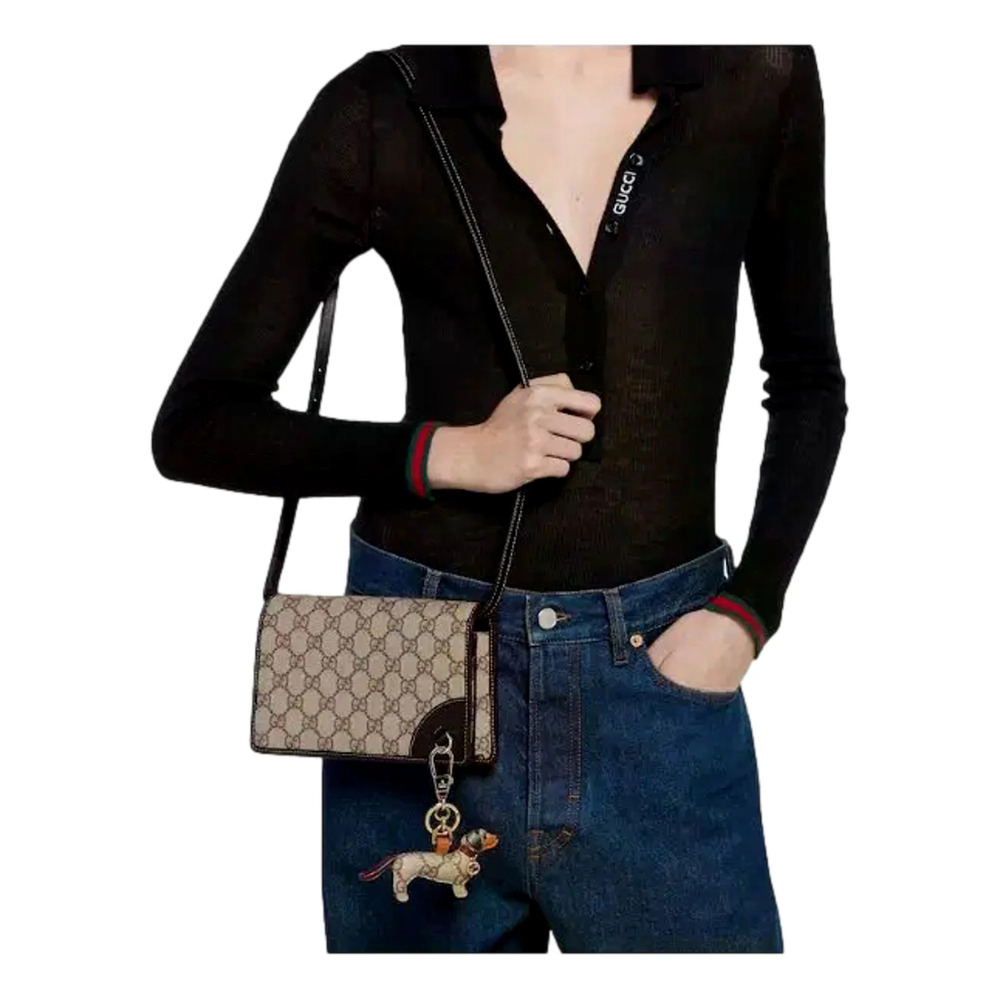 Gucci GG Emblem Canvas and Leather Wallet Mini Crossbody Bag in - Picture 7 of 9